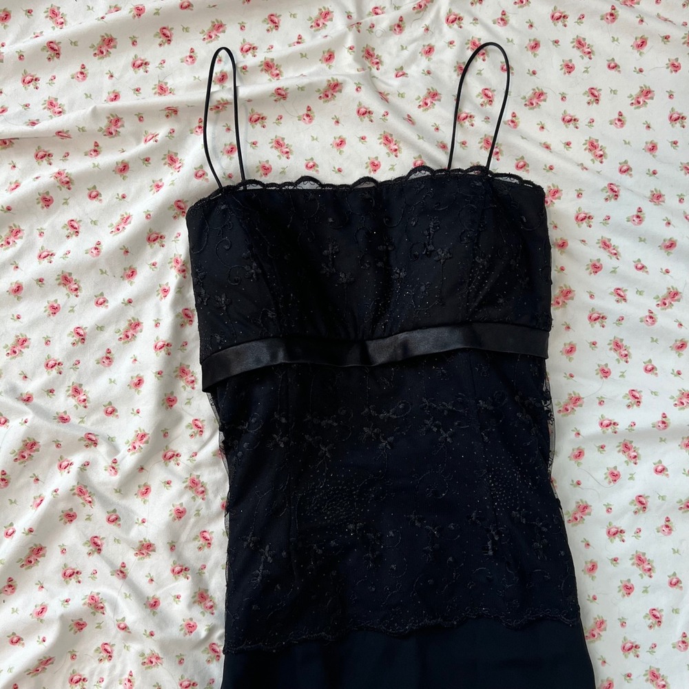 vintage 90s drop waisted lace maxi evening‎ dress - Picture 3 of 6